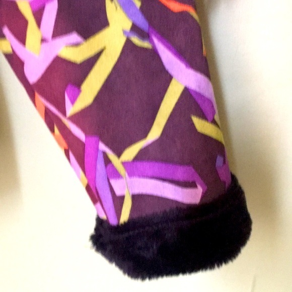 Faux suede multi colored jacket with black cuffs and‎ collar - Picture 3 of 7